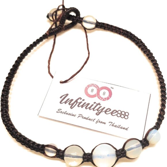 888 Opal Moonstone Anklet Bracelet Macrame Braided woven wax cord adjustable Ank - Picture 3 of 9